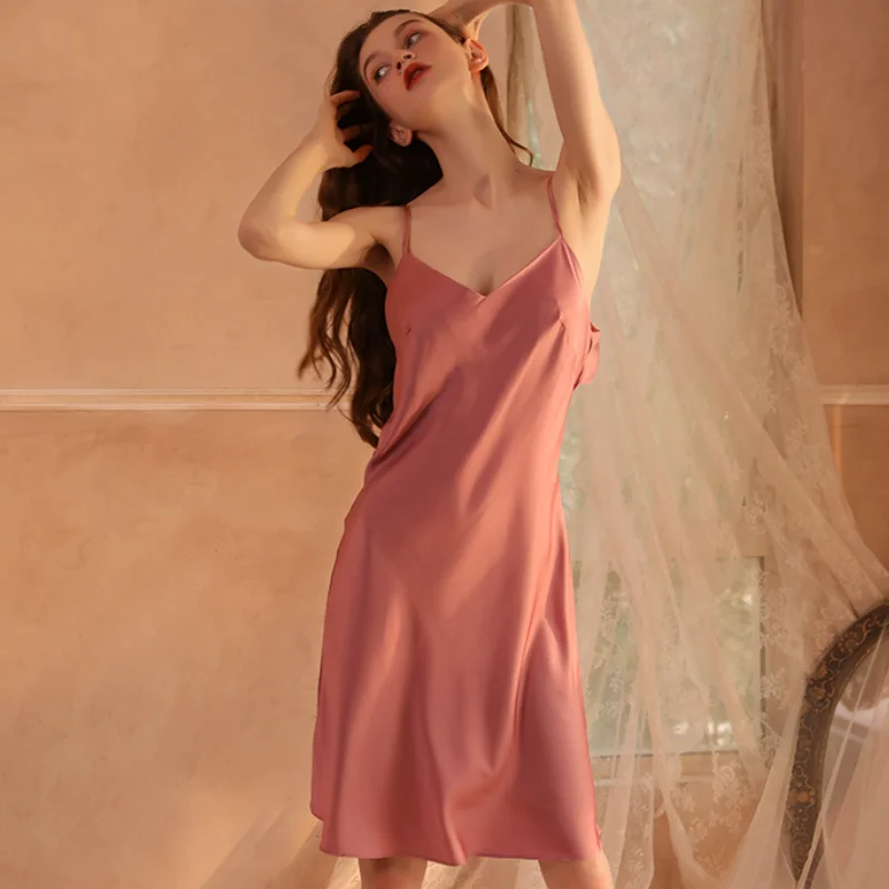 

Chemise Nightwear Summer Backless Nightgown Women Strap Sleepdress Rayon Kimono Dressing Gown Mini Sexy Loungewear Nightdress