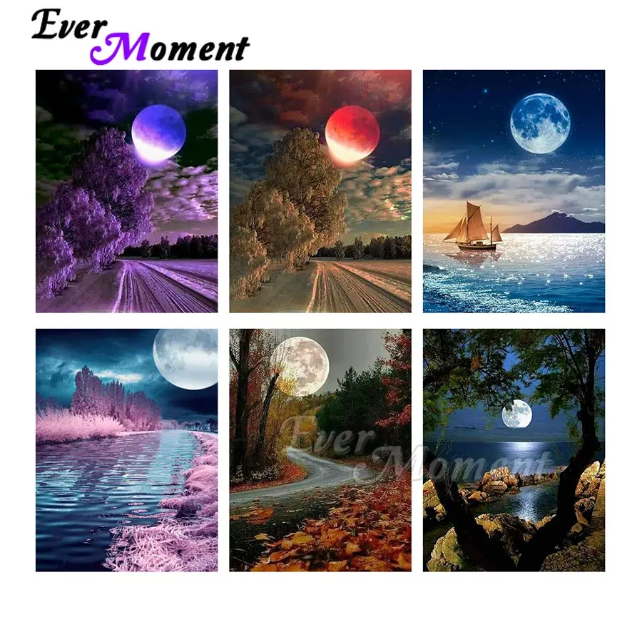 

Алмазная картина Ever Moment, луна, природа, пейзажи, краска алмазной смолы, дрель, бусины, художественное украшение стены, подарок 3F2489
