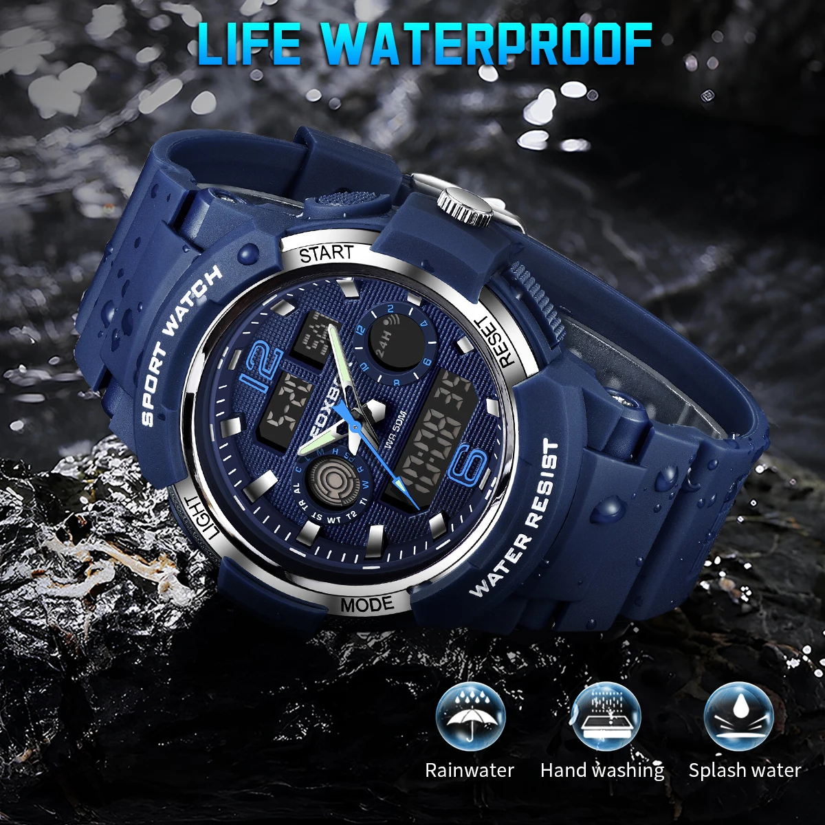 FOXBOX Top Brand Luxury Chronograph Watch Fashion Digital Watch Men Casual Sports Waterproof Men's Quartz Wristwatch