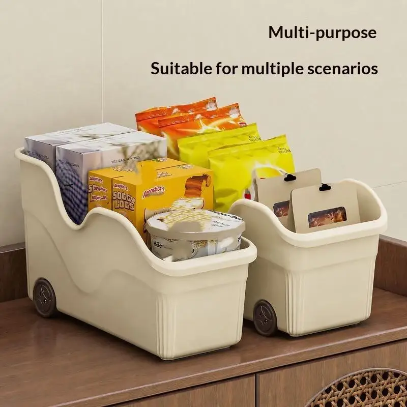Plastic Kitchen Storage Bins With Wide Open Design And Wheels For Organizing Cookware Dishes Pantry