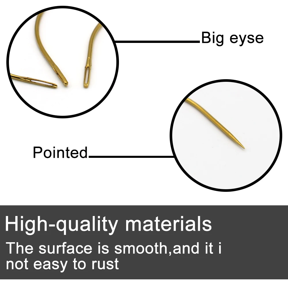 ARLANY 10Pcs Curved Needles with Mini Scissor Sewing Curved Needles for Micro Beads Waving Set for Weft Extensions Hand Sewing