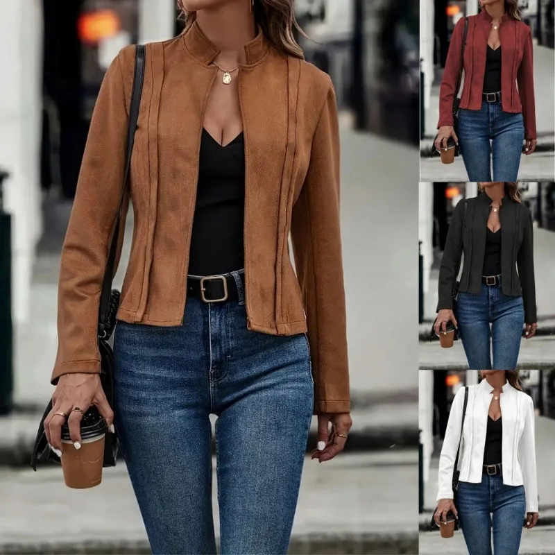 

Элегантная женская модная куртка 2022, осень-зима, однотонный универсальный кардиган с длинными рукавами, короткая куртка, женские топы
