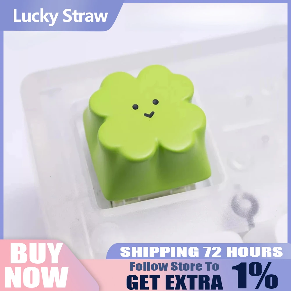 

Счастливые индивидуальные колпачки для клавиш с соломенной тематикой, зеленая смола, персонализированные колпачки для ключей «сделай сам», вишневые колпачки для механической клавиатуры MX Switch, подарок