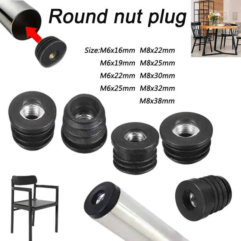 4/8/12PCS Round Nut Hole Plug Black Round Plastic Pipe Plugs Adjustable Screw Foot Pad Furniture Leg Cover End Caps