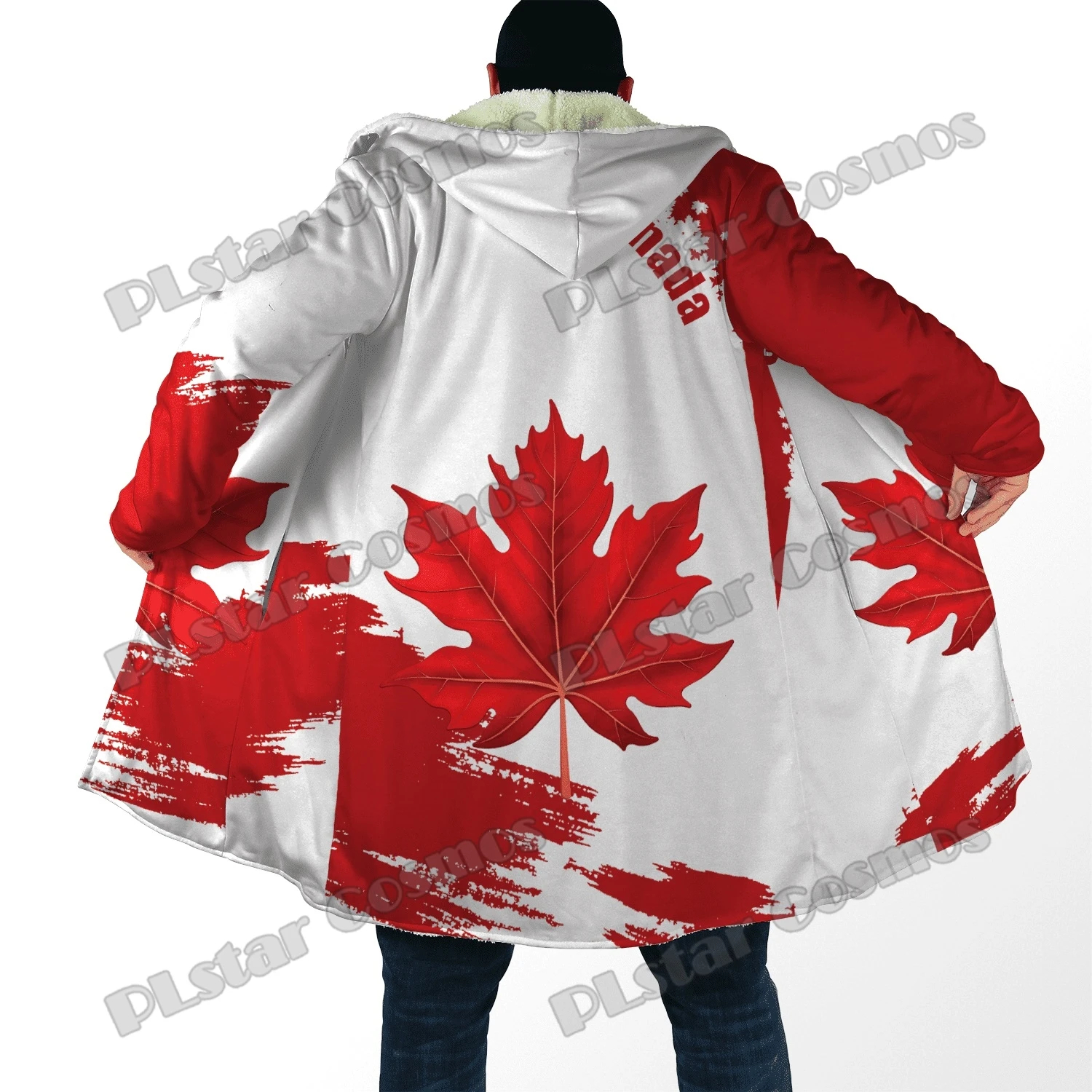 Canada Day Haida Maple Leaf Style 3D All Over Printed Men's Fleece Hooded Cloak Unisex Casual Thick Warm Cape coat PF98