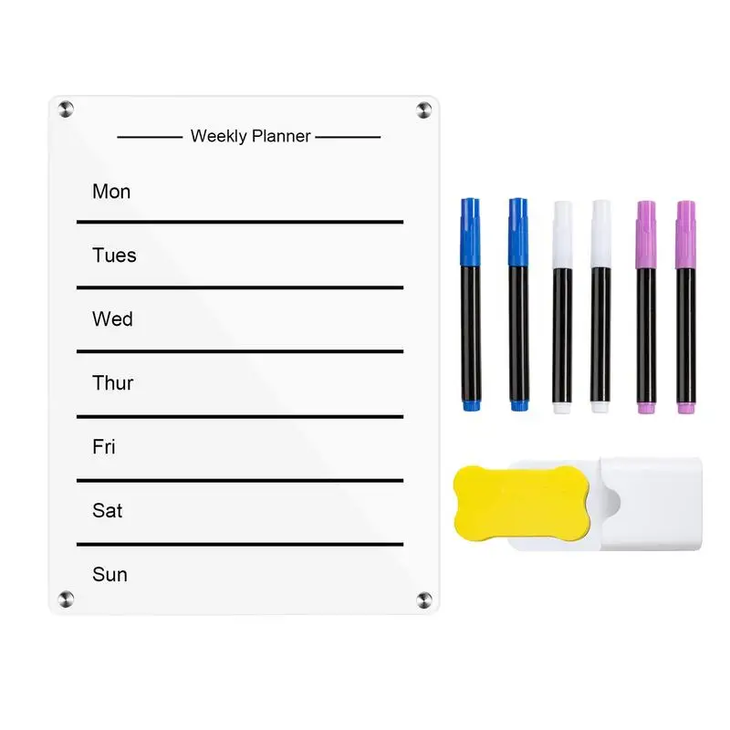 Trocken abwischbarer Wochenkalender, Acryl, magnetisch, trocken abwischbarer Planer für Kühlschrank, 38,1 x 27,9 cm, Desktop-Whiteboard, Kalender, Zeitplantafel
