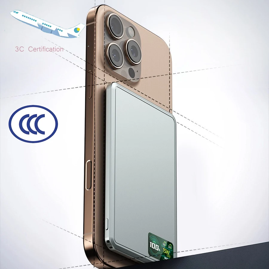 3C CCC 5000mAh بنك الطاقة المغناطيسي 10000mAh 15W شاحن لاسلكي سريع بطارية احتياطية خارجية محمولة آيفون 16، 15، 14
