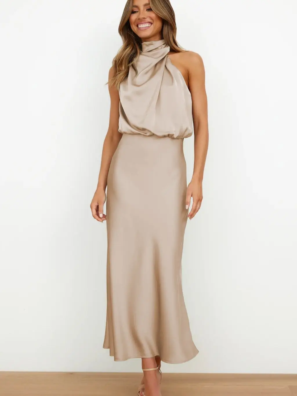 

2026 New Arrival Elegant Satin Maxi Dress Women Sleeveless Evening Party Prom Wedding Bridesmaid Dress