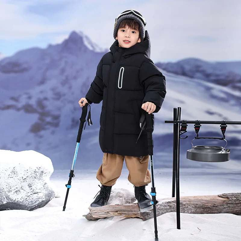 

Children's down padded jacket medium length boys and girls over the knee long thick padded jacket For 3 to 10 years old