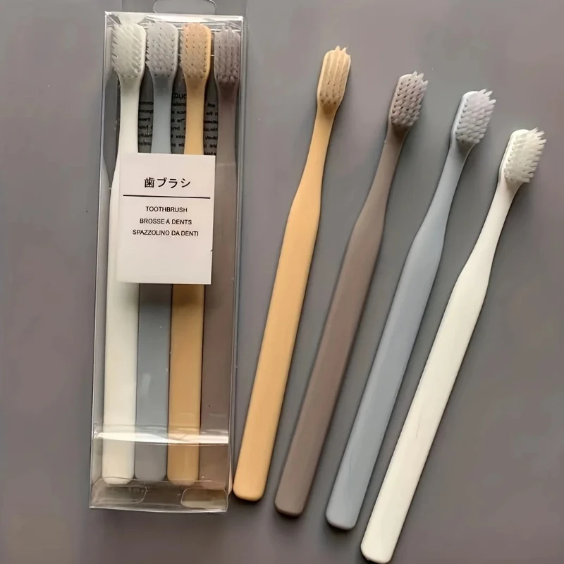 4pcs/box Macaron Japanese Toothbrush - Soft Bristle, Adult Small-headed, Disposable Household Manual Toothbrush