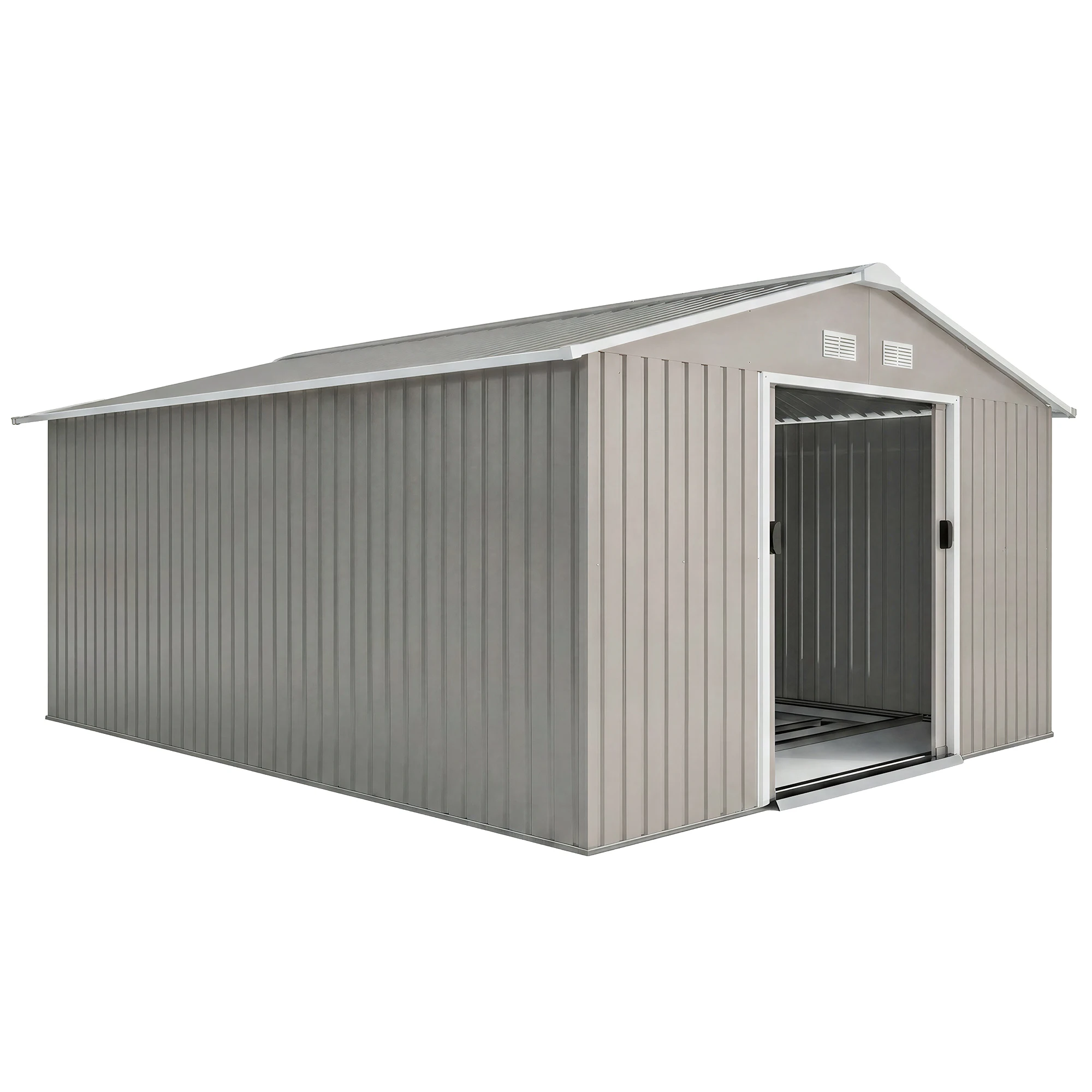 13' X 11' Steel Outdoor Utility Storage Tool Shed Kit for Backyard Garden, Gray view 2
