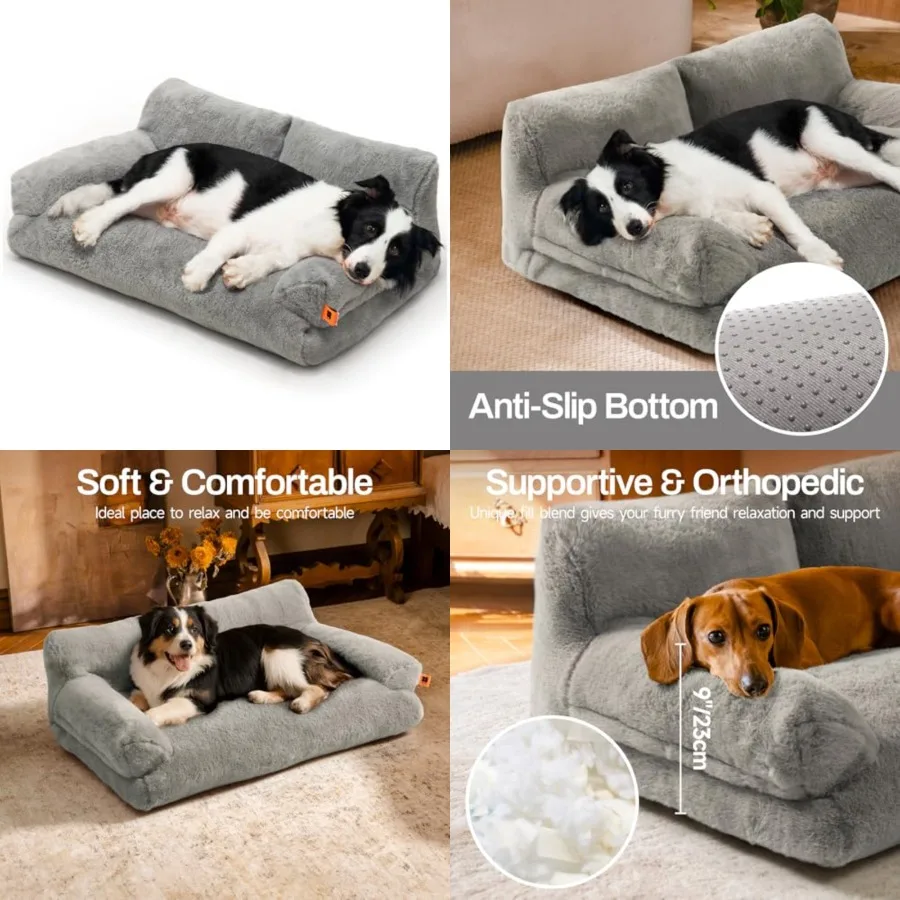 

Cat Bed for Indoor Cats, Washable Dog Beds for Small Medium Dogs Cats, Fluffy Cat Couch with Non-Slip Bottom,33.5 L x 25.6 W x