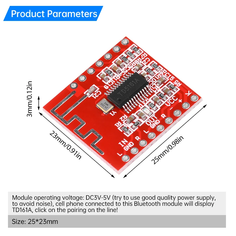 Mini módulo audio de Bluetooth 5,1 com função audio da entrada do sinal, placa estereofónico do decodificador, orador de Bluetooth, TD5161A, DC3 ~ 5V