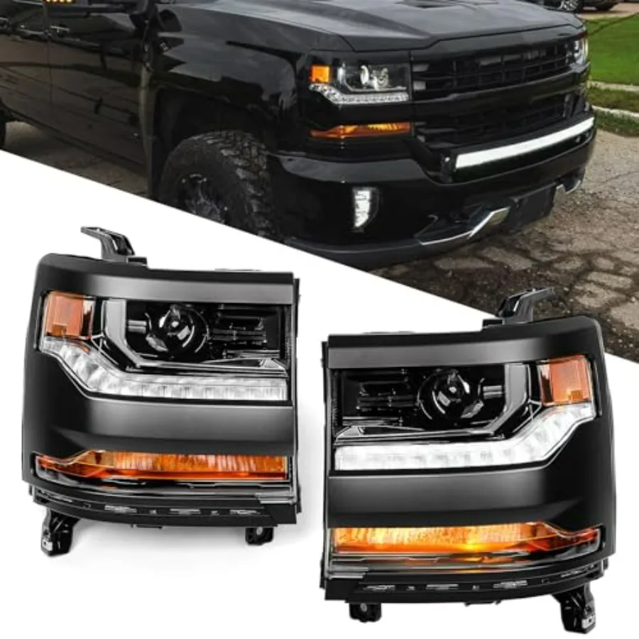 

HID Headlights for Chevy Silverado 1500 2016-2018 2019 LD Without Bulbs Black Housing Left Driver and Right Passenger Side
