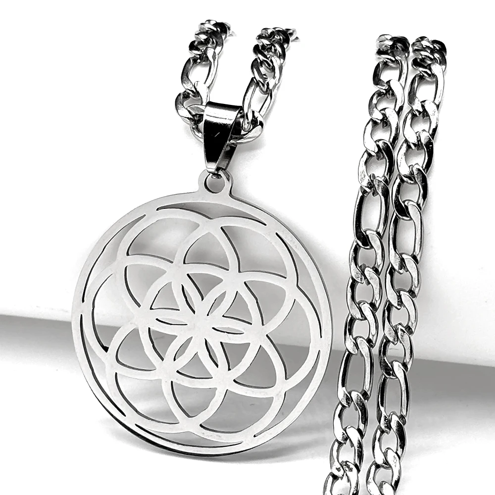 Yoga Flower of Life Stainless Steel Mandala Necklace for Women Men Sacred Geometry Seed of Life Talisman Necklace Jewelry Joyas