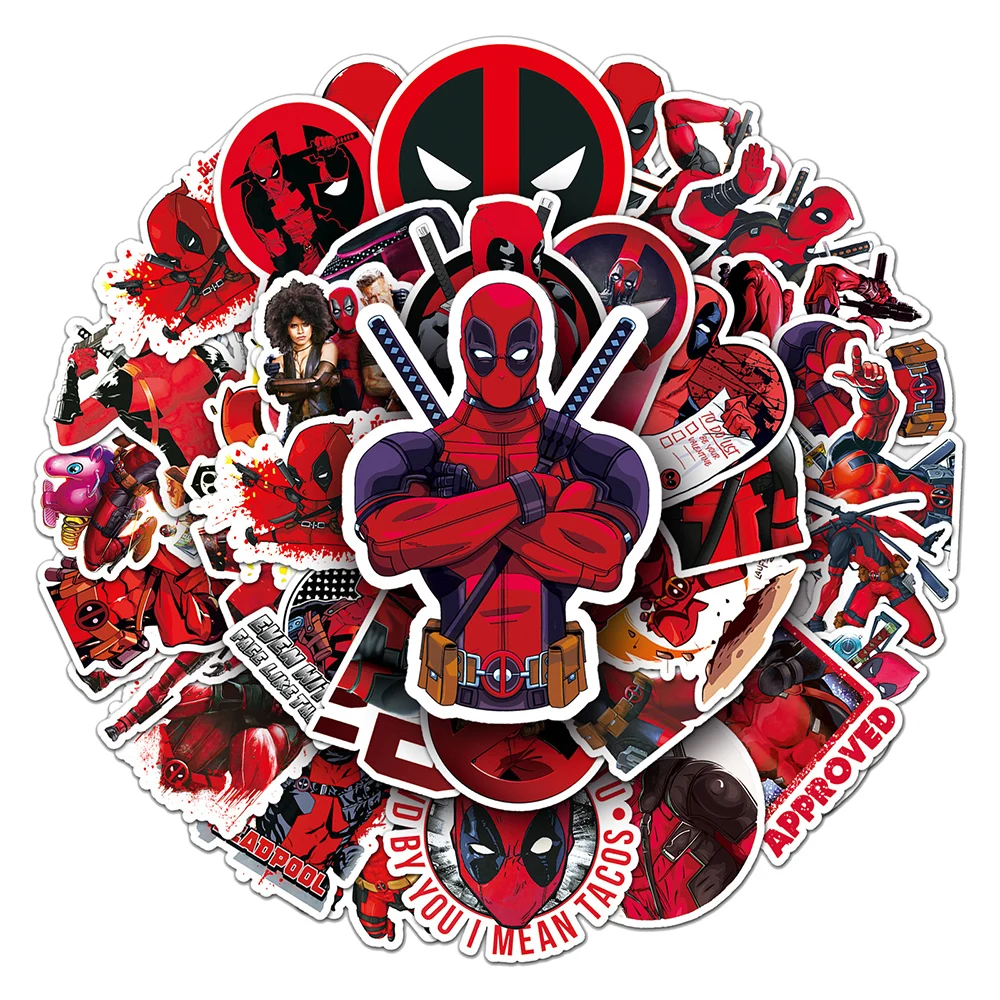 10/30/50pcs Cool Disney Marvel Deadpool Graffiti Stickers Skateboard Laptop Luggage Phone Bike Car Waterproof Sticker Kid Toy