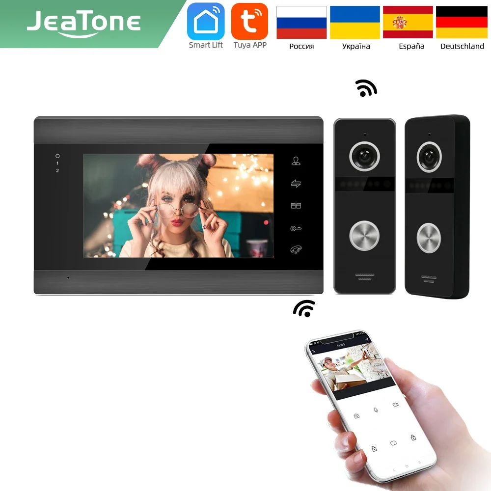 Jeatone Tuya 7 Zoll Video Intercom Türklingel 1080P Tür Auge Kamera Smart Home Wireless Remote Access Control System Intercom kit