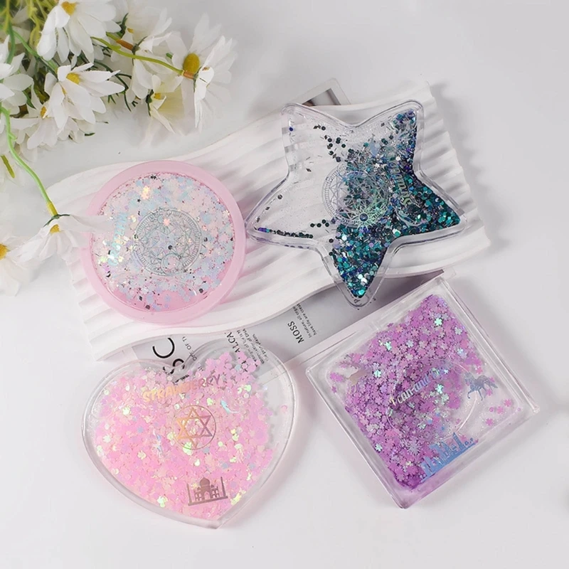 Resin Shaker Molds Square Heart Round-Star Silicone Mold Cup Mat C1FC