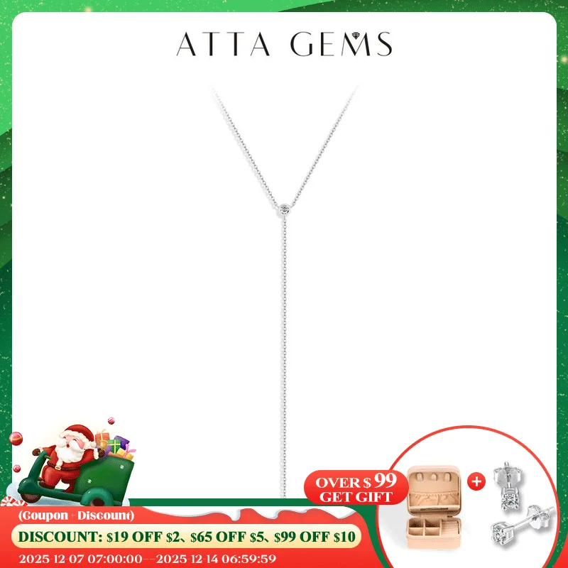 

ATTAGEMS 925 Sterling Silver Long Chain Necklace for Women D VVS1 Moissanite 3.0mm Round Cut Charm Y Shape Pendant Fine Jewelry
