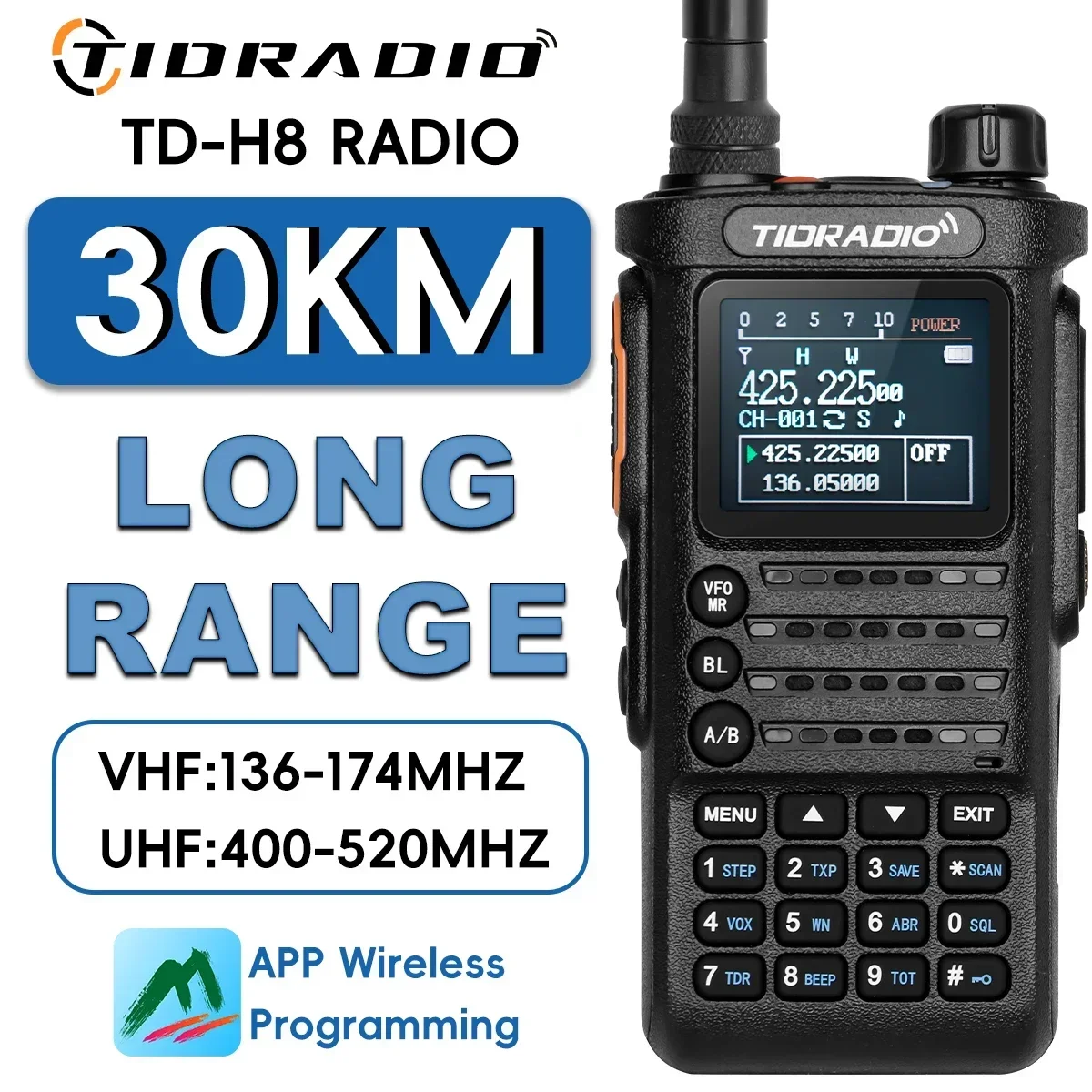 2nd Gen TIDRADIO TD H8 10W Walkie Talkie Long Range Connection Phone APP Wireless Programming Dual Band VHF UHF USB-C Ham GMRS