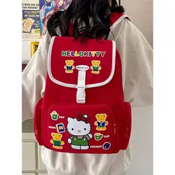 Sanrio Hello Kitty Cute Print Korean Version Backpack Retro Red Large Capacity Shoulders Bag Y2k Sweet Girl Student School Bag