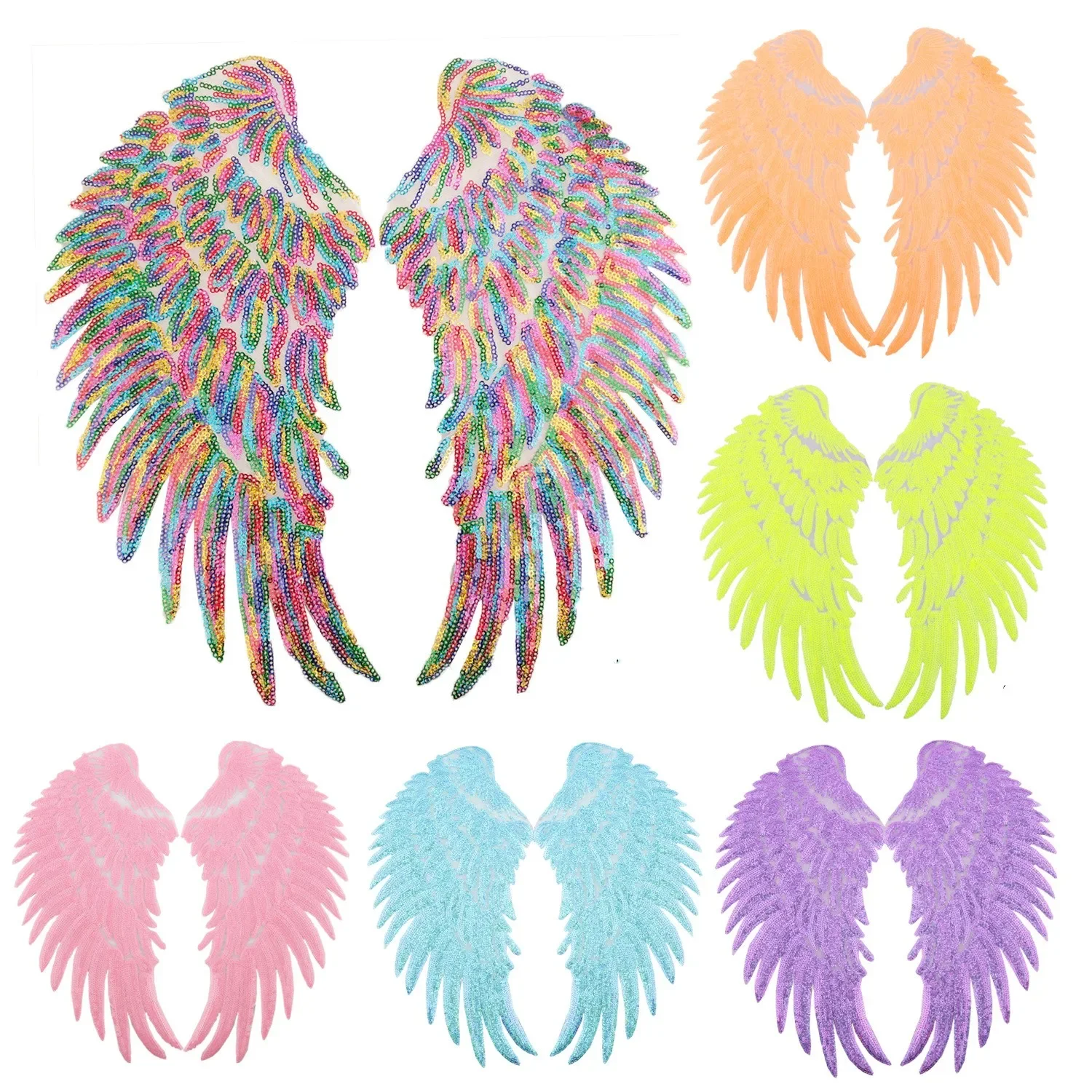 Rainbow Feather angel wings Sequin Sew On iron on Clothes patches Embroidered Badges Manual stikers Diy Backpack punk applique