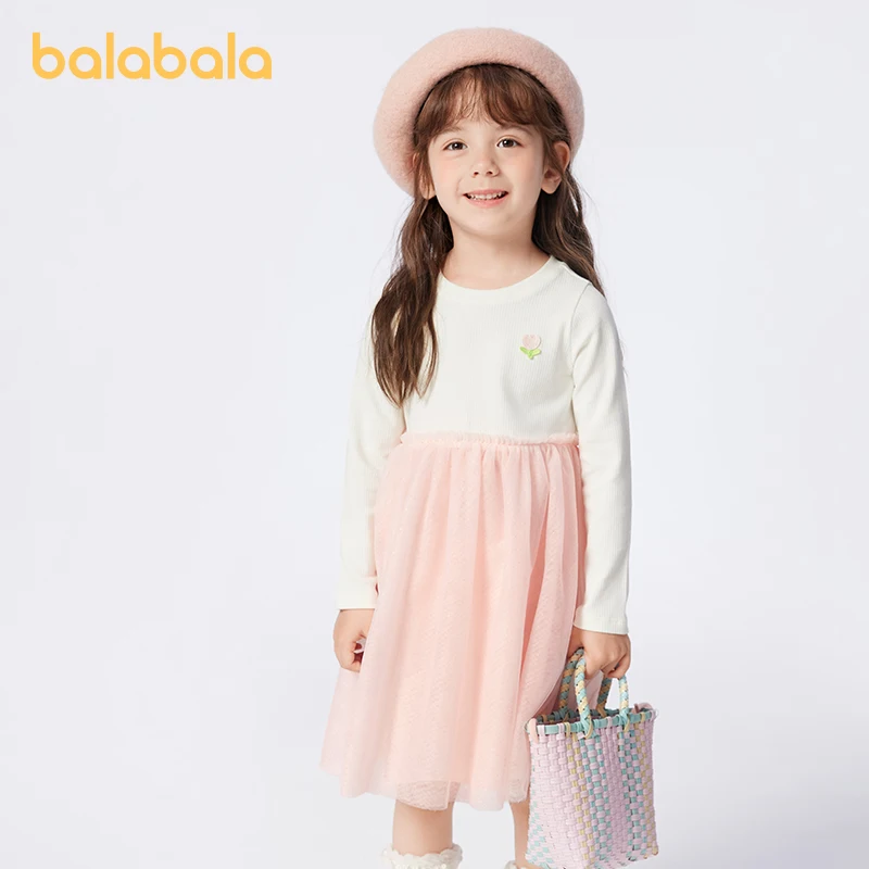 Balabala Kids Clothing Children Dress Girls Dress 2024 New Spring Style Little Kids Stylish Chiffon Mesh Princess Dress