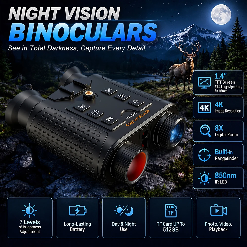 GTMEDIA V6PRO 8X Digital Zoom Easy to Adjust & Focus Quickly Day & Night Use 8H Long Battery Life & USB-C Charging