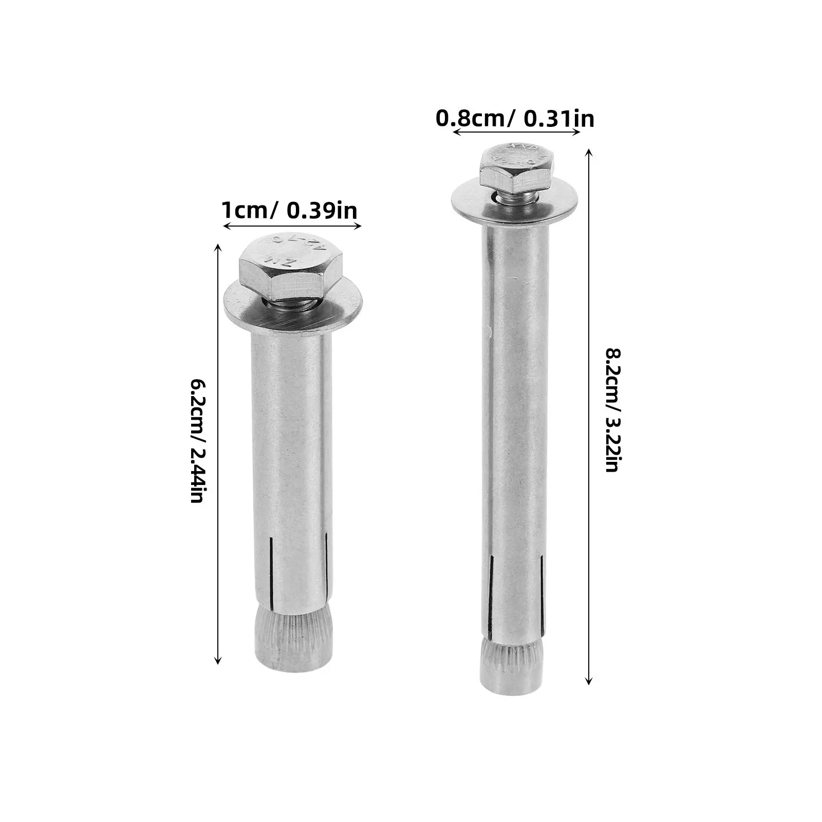 20Pcs Expansion Bolts Stainless Steel Heavy Duty Hexagon Socket Metal Fastening Screws M6x80mm M8x60mm Concrete Brick Wall