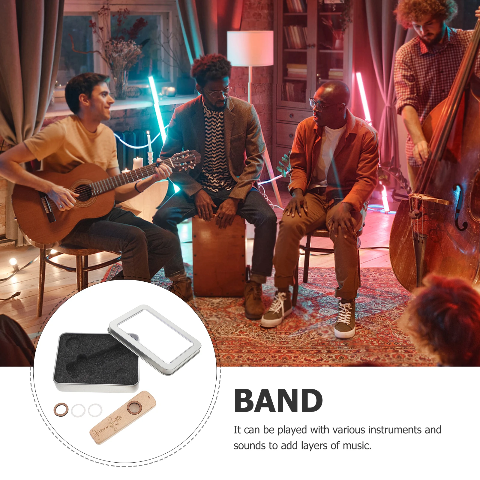 

Wooden Kazoo Durable Portable Compact Bright Color Easy to Play Musical Instrument Guitar Ukulele Partner for Beginners