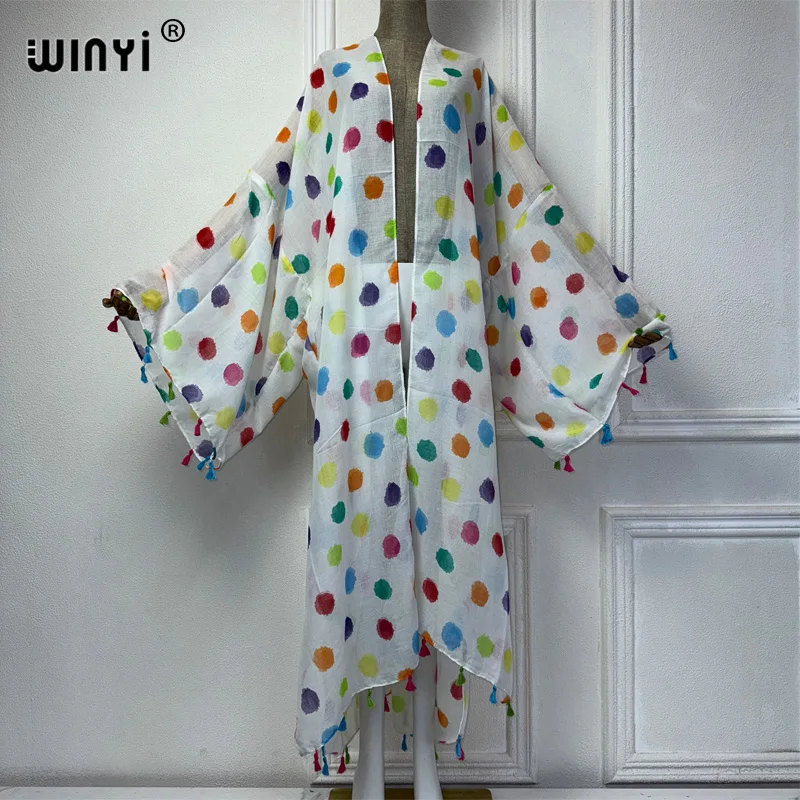 Winyi Zomer Kimono Afrikaanse Boho Print Jurk Strandkleding Mode Vest Vakantie Strandoutfits Voor Vrouwen Strand Cover Up Abaya