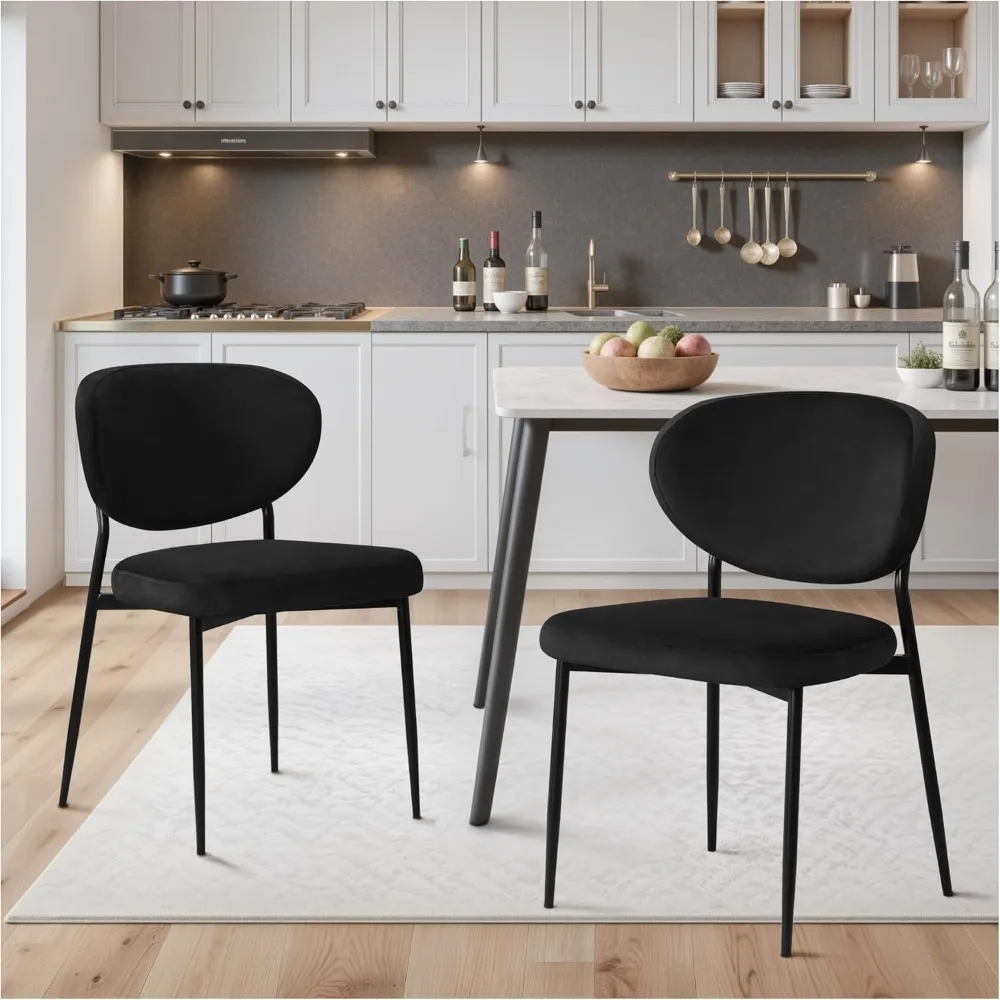 

Set of 2 Velvet Dining Chairs - Modern Kitchen Chairs with Memory Foam, Curved Back & Swivel Feet for Restaurant