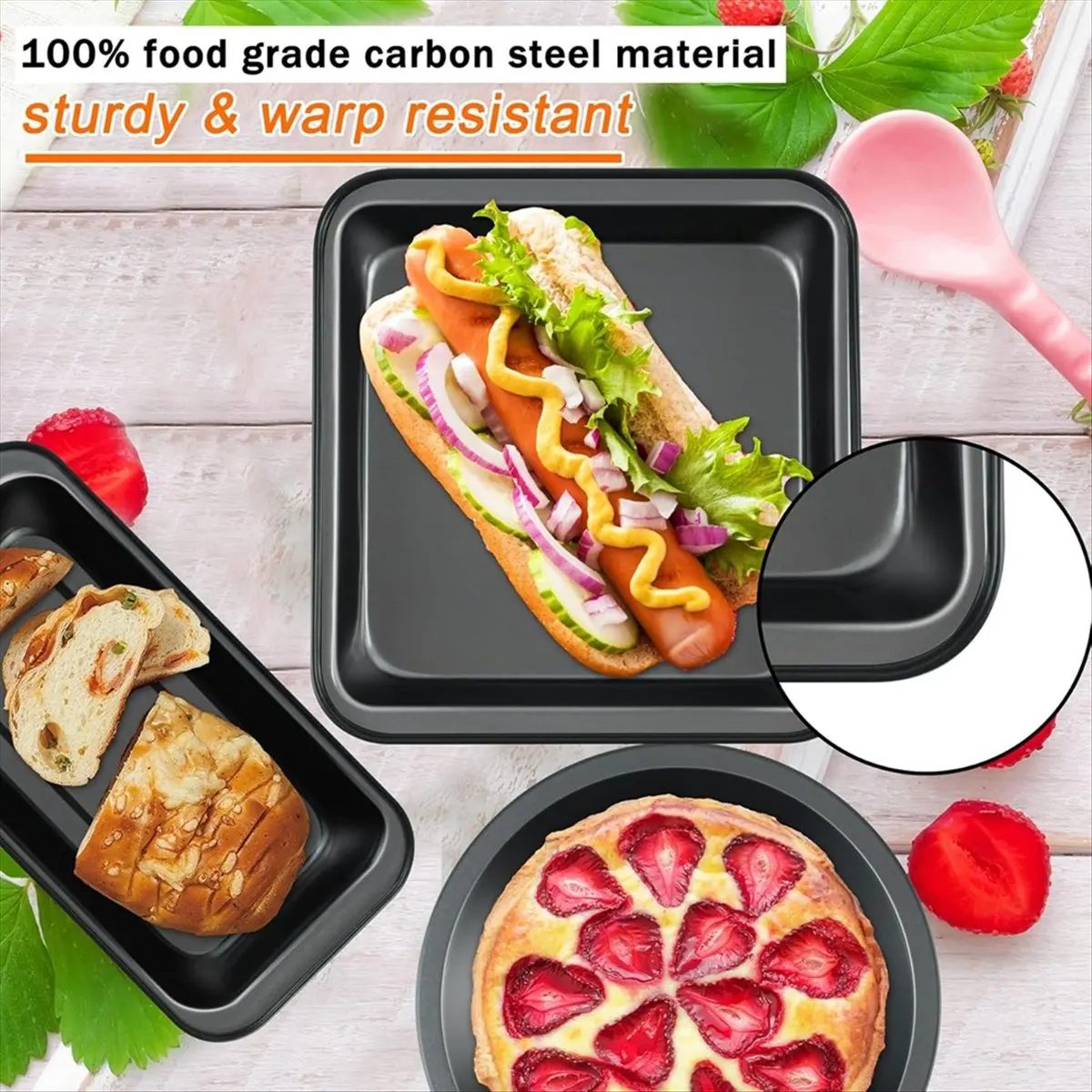 M10K Kitchen 5-Piece Nonstick Bakeware Set - Round/Square Cake Pans, Muffin Pan, Loaf Pan, Roast Pan & Baking Sheets