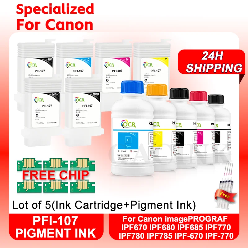 

PFI107 PFI-107 Refill Ink Kit 250ML Refillable Ink Cartridge With ARC Chip For Canon IPF670 IPF680 IPF685 IPF770 IPF780 IPF785