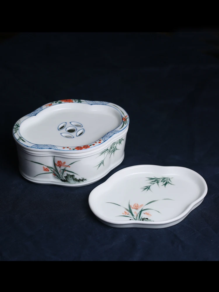 

Traditional Hand-Painted Hibiscus Sle Small Portable Tea Tray for Busin Travel Cerc Gongfu Tea Set Cact Office Tea...