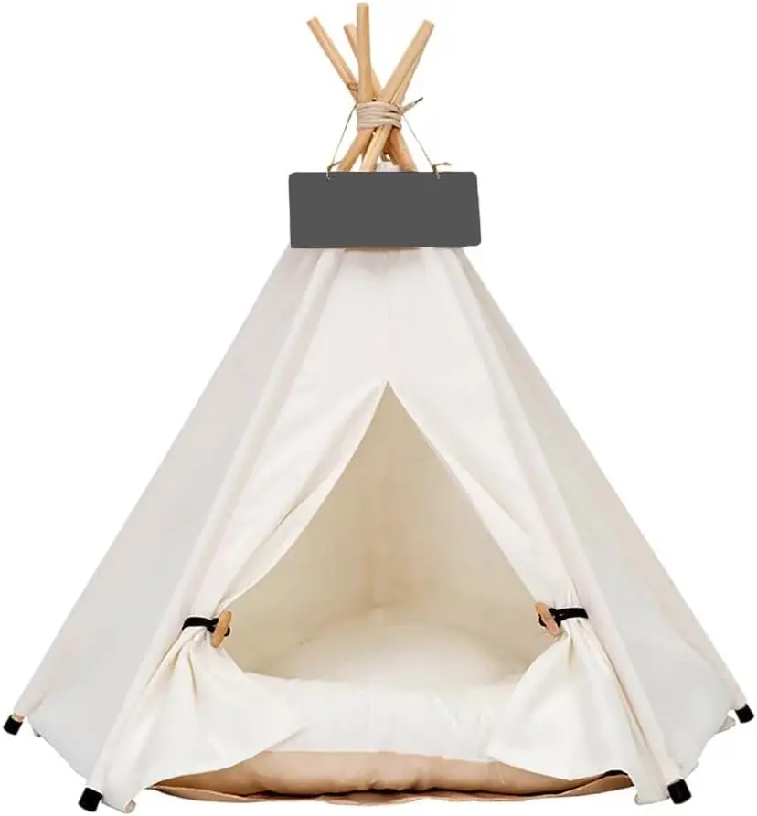 

Portable Pet Teepee Tent with Thick Cushion for Dogs Cats Up to 20lbs