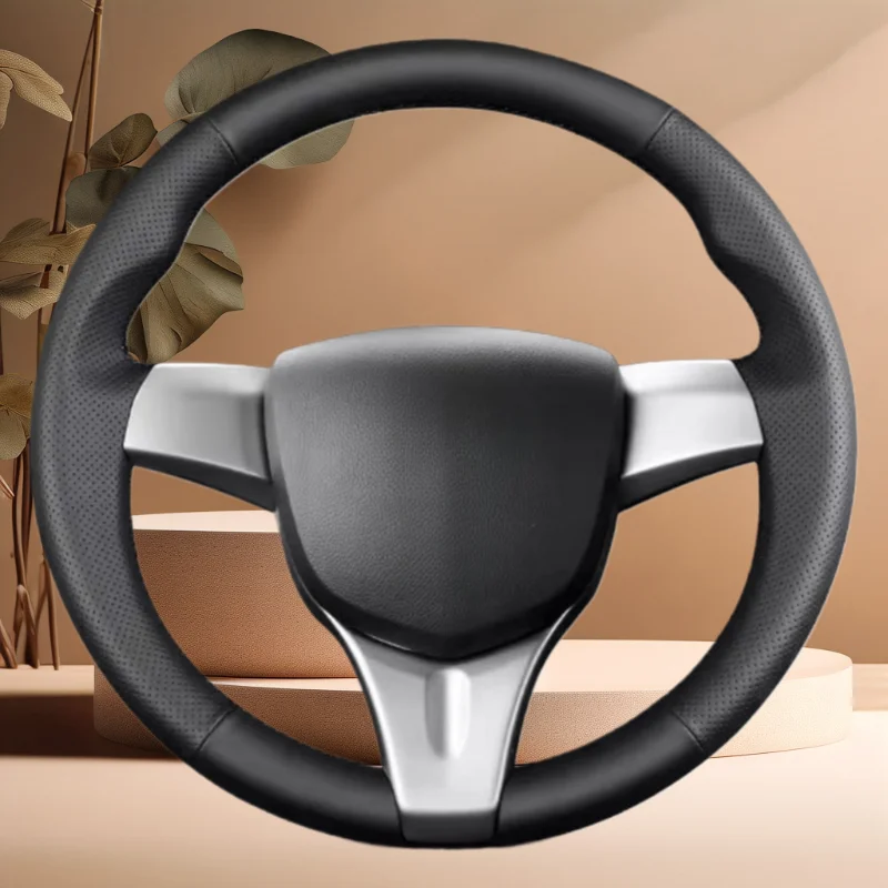 For Chevrolet Spark 11-14 Hand-sewn Steering Wheel Cover; Lightweight and Breathable; Full-coverage Style Modification Design