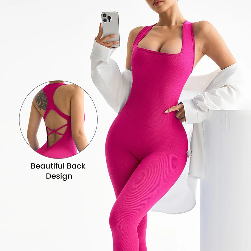 ชุดบอดี้สูทออกกำลังกายแบบไม่มีแขนสำหรับผู้หญิง ผ้าเนื้อยืด กระชับรูปร่าง เหมาะสำหรับวิ่ง ฝึกซ้อม ชุดกีฬาผู้หญิง ไร้ตะเข็บ ผ้าริบ แบบชิ้นเดียว