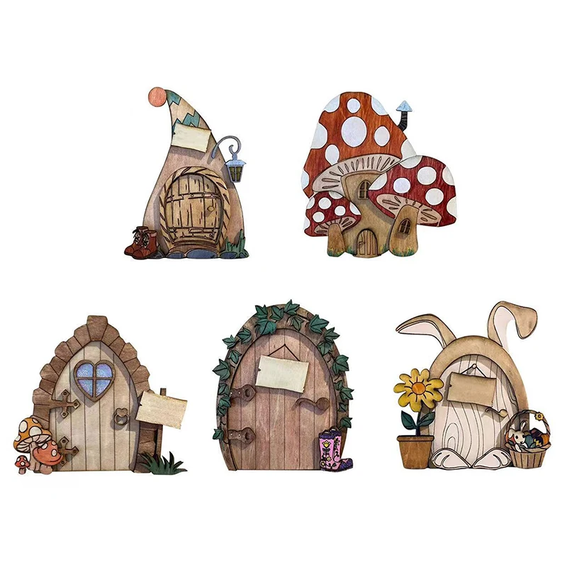 

Dollhouse Home Decorations Wooden Fairy Elf Door Fairy Tale Gate Door Decoration Craft Ornaments Garden Courtyard Decoration