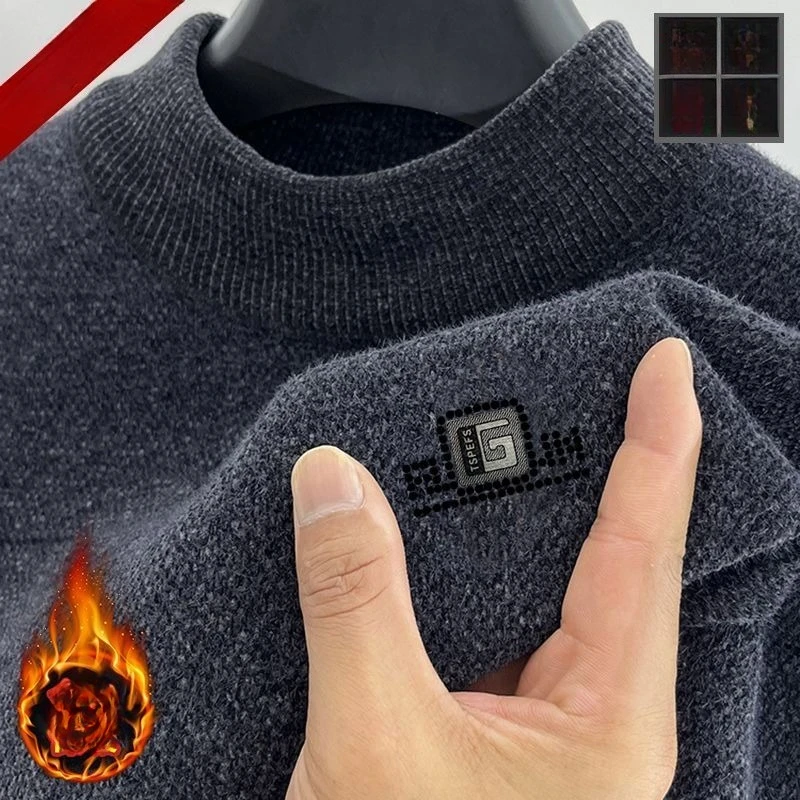 

Men's Casual Sweaters Embroidery Thick Warm Casual Round Neck Pullover Plush Fleece Lined Loose Thread Swing Bottoming Jumper