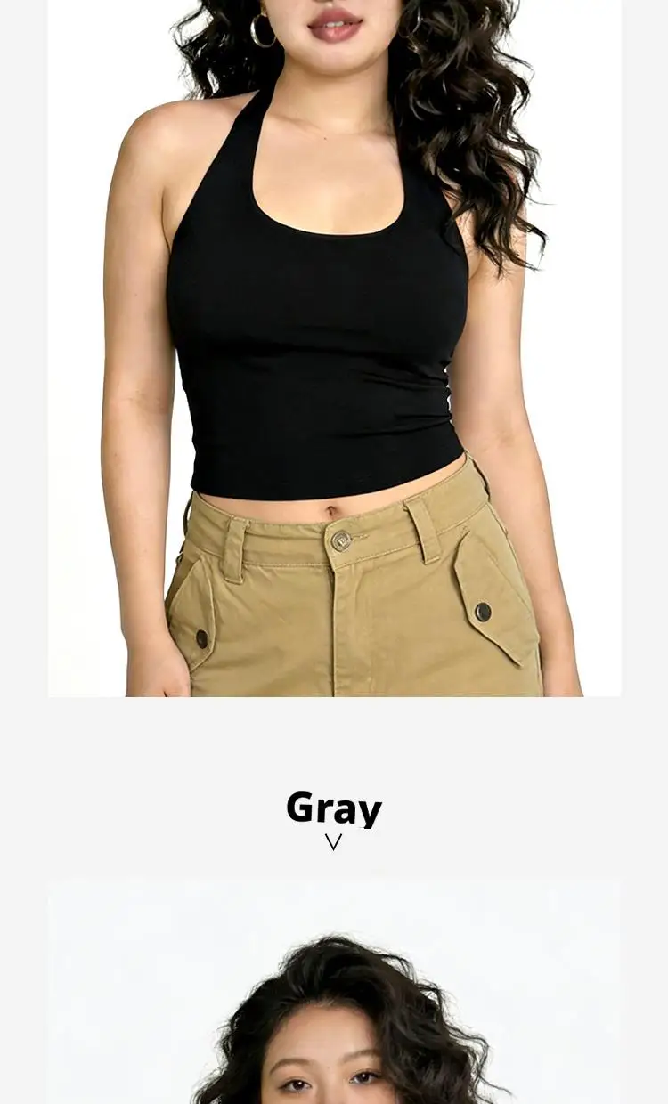 S-3XL Für 40-90kg Übergrößen Neckholder-Camisole-Top für Damen mit Brustpolster, schönem Rückendesign und festem Cup, Tanktops – Detail 14