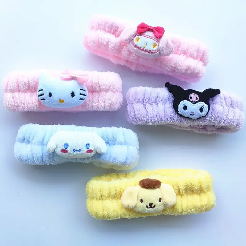 

Sanrio Hello Kitty Plush Hair Bands Kuromi Hair Accessories Cute Cartoon Wash Face Bundled Kawaii Headband Headdresses