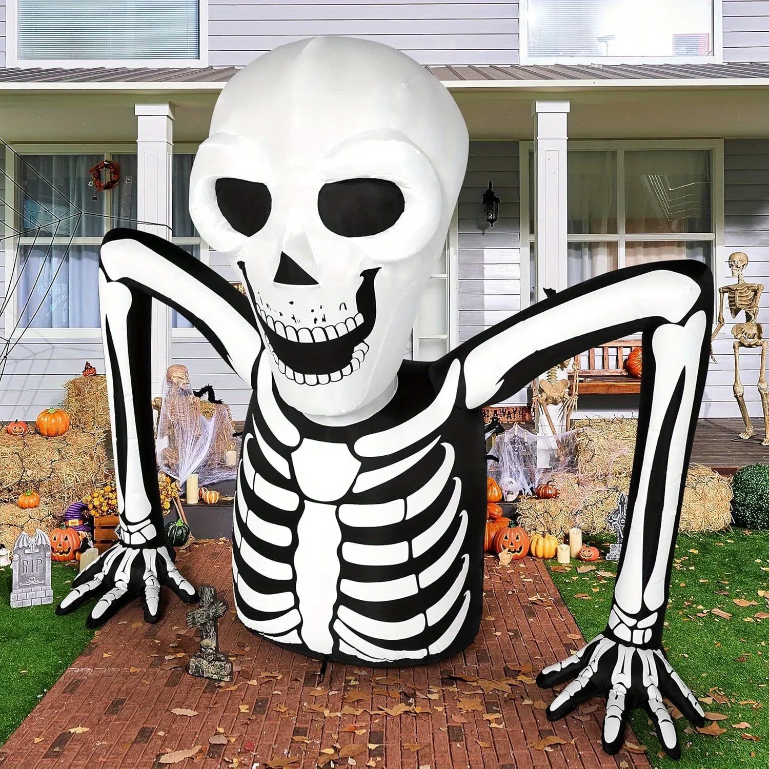Sloosh 5,5 FT langes Skelett-Halloween-Aufblasobjekt, Outdoor-Dekoration, Halloween-Dekoration, aufblasbare Gartendekoration mit LEDs, aufblasbares Skelett-Bodenbrecher-Objekt für Rasen- und