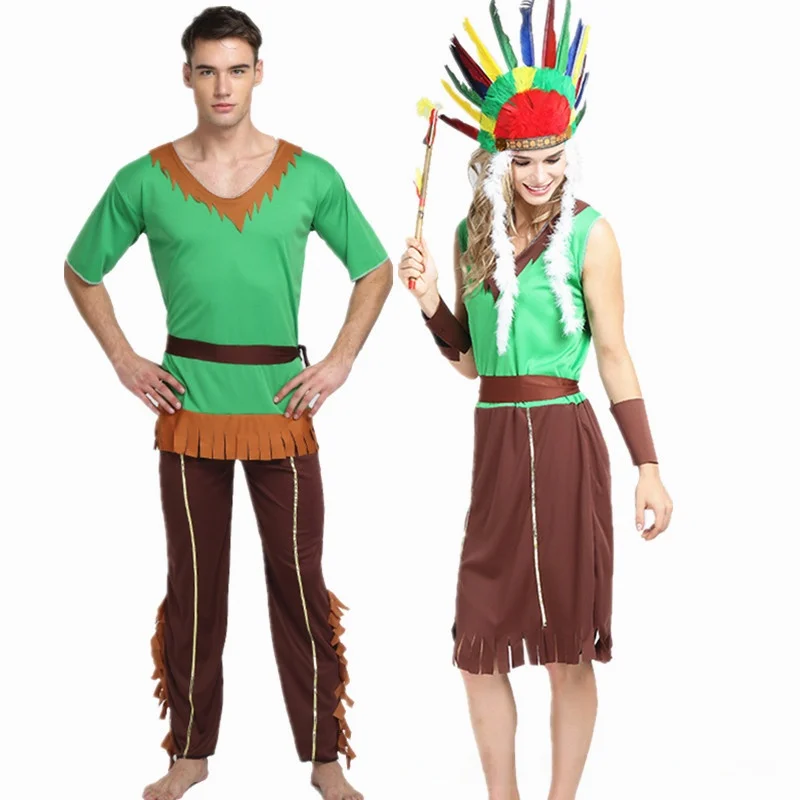 

Хэллоуин Индийский Мужской Женский Костюм Оригинального Персонажа Рикан Дикий Человек Этнический Сценический Наряд