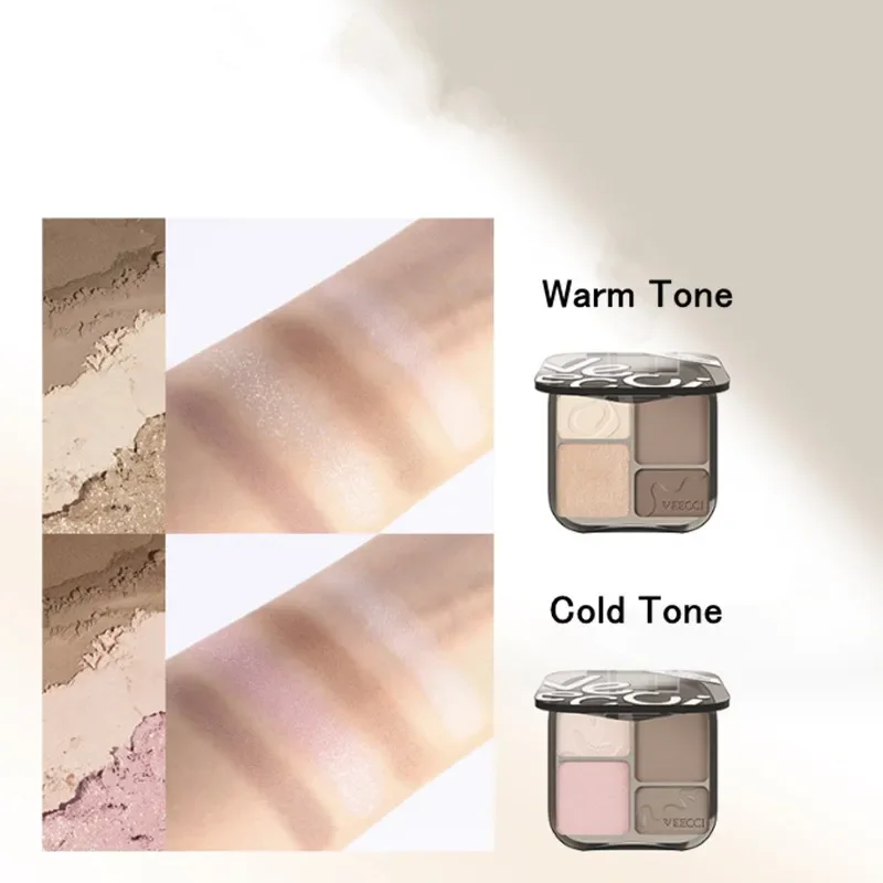 VEECCI Paleta de maquiagem para contorno facial, iluminador de longa duração, pó fosco, sombra para os olhos do nariz, cosméticos