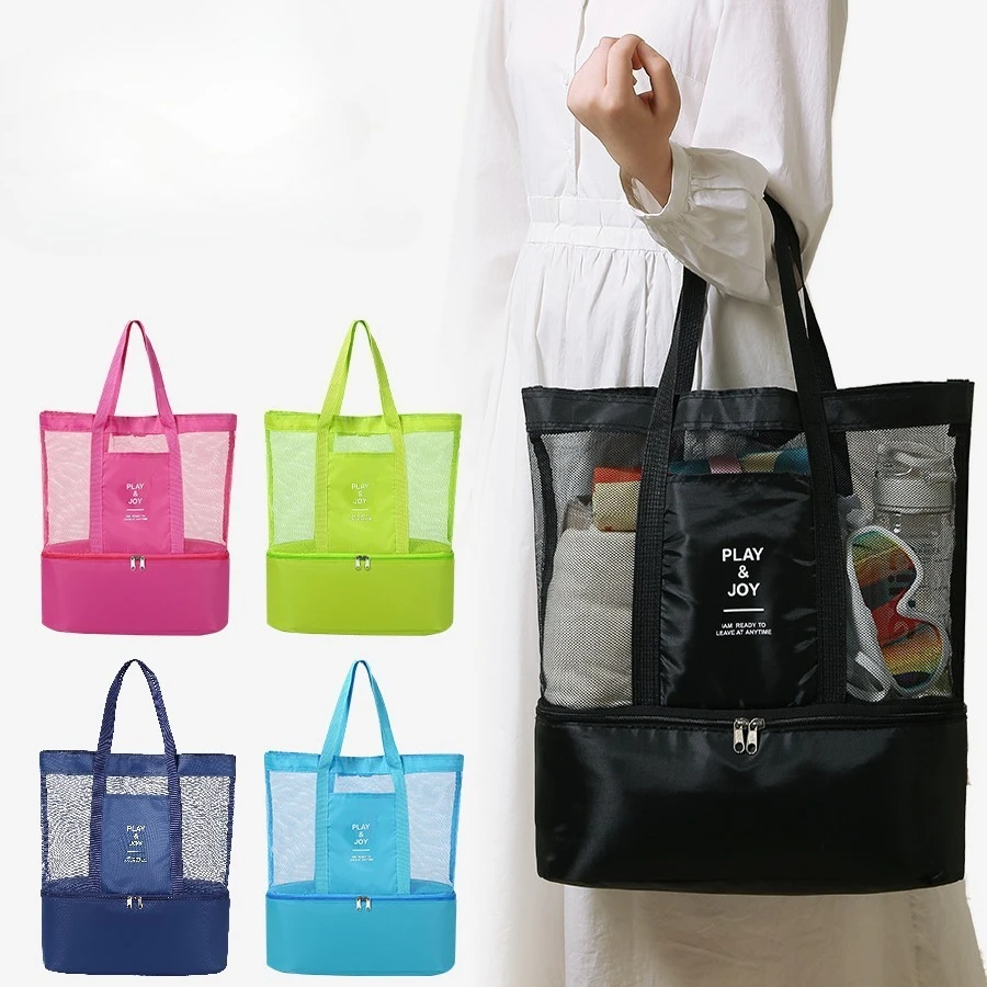 

Mesh Double-Layer Thermal Shoulder Bag, Gym & Picnic Tote, Spacious Outdoor Beach Crossbody Organizer