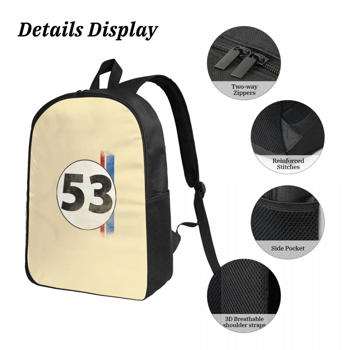 ハービー番号 53 バックパック学生男の子女の子ブックバッグスクールバッグラップトップショルダーバッグ 3ps 断熱ランチバッグ鉛筆ケース