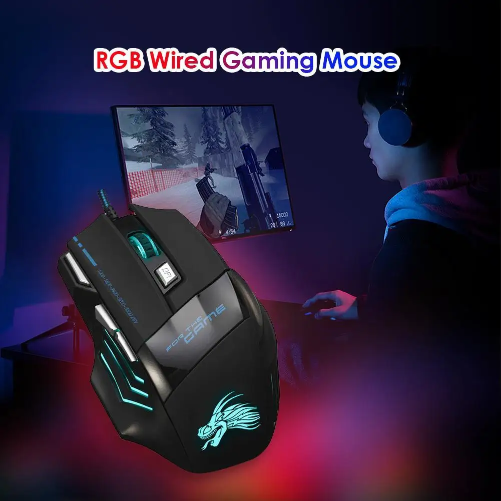 Wired Gaming Mouse 7 Button Backlit 5500 DPI Adjustable Optical PC Gamer Mice