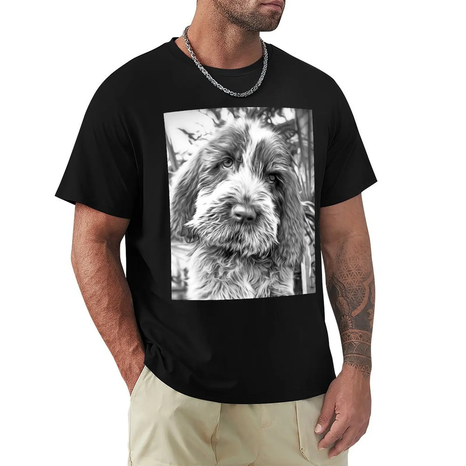 

Sitting puppy Spinone by heidiannemorris T-Shirt funny shirt cotton Luxury man summer top slim fit t shirts for men