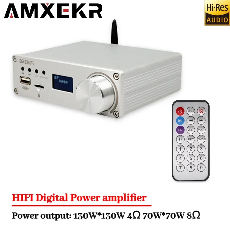 AMXEKR HIFI Digital Power Amplifier with Remote Control APP Control Bluetooth 5.0 USB Disk/TF Card Playback 130W Audio Amplifier